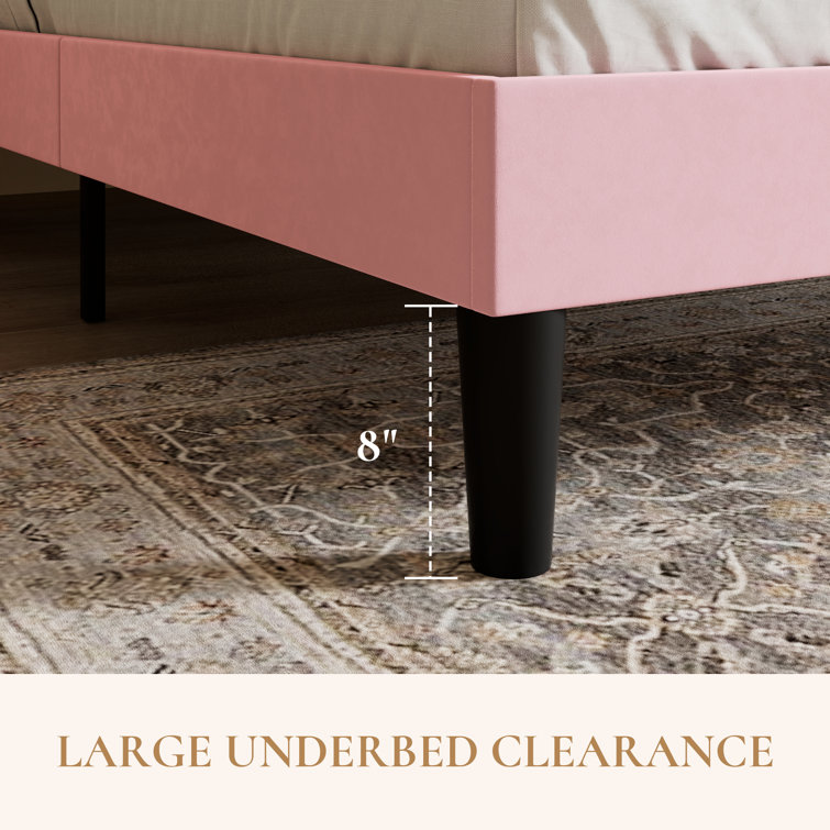 Elegant Pink Velvet Queen Bed with Tufted Wingback Headboard