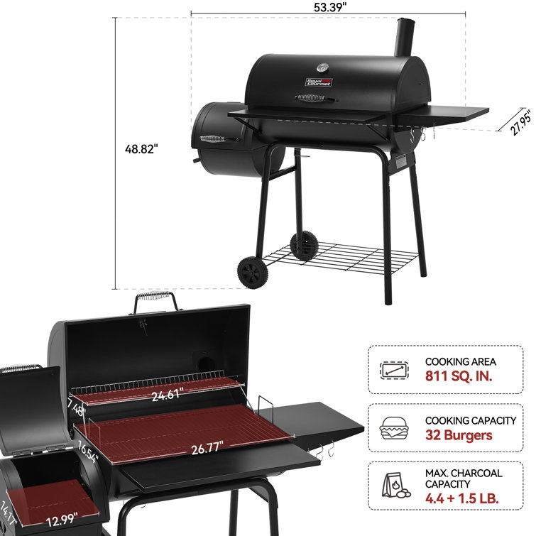 Royal Gourmet Black Steel Charcoal Grill with Smoker and Cover