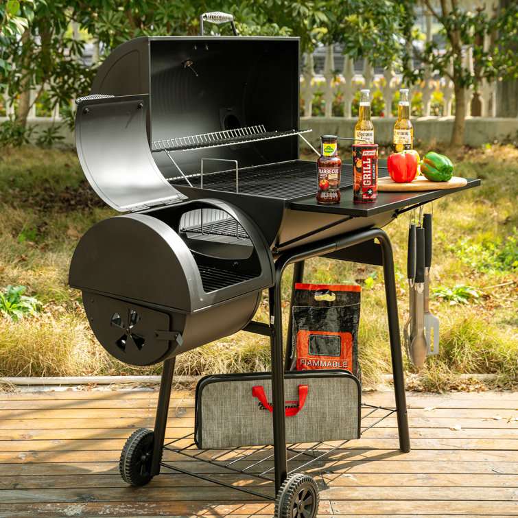 Royal Gourmet Black Steel Charcoal Grill with Smoker and Cover