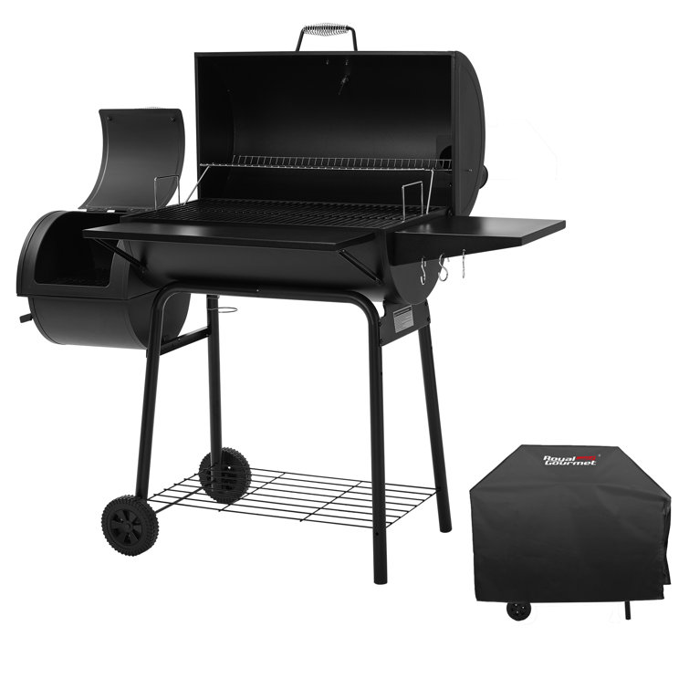 Royal Gourmet Black Steel Charcoal Grill with Smoker and Cover