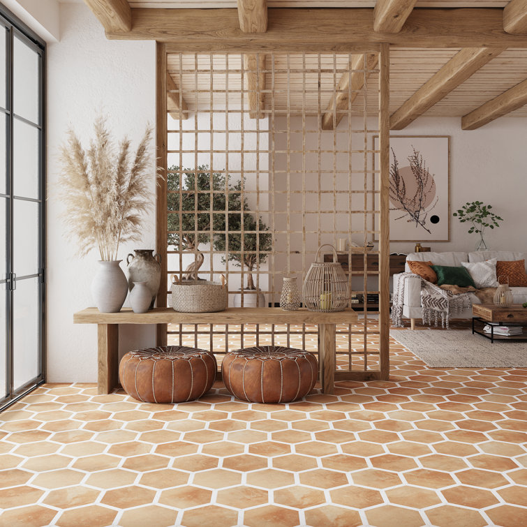 Terra Mauve and White Matte Porcelain Hexagon Tile