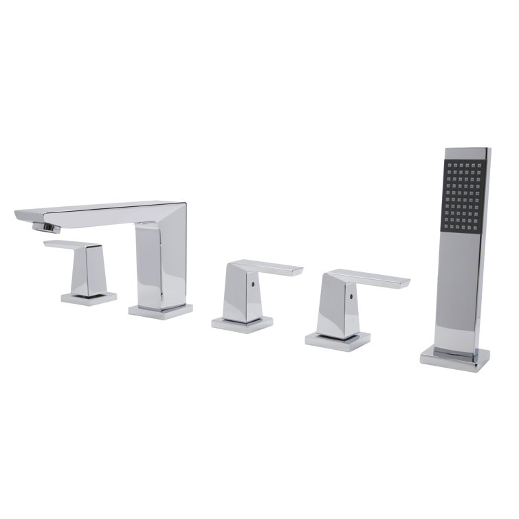 Polished Chrome 3-Handle Roman Bathtub Faucet with Shower Wand
