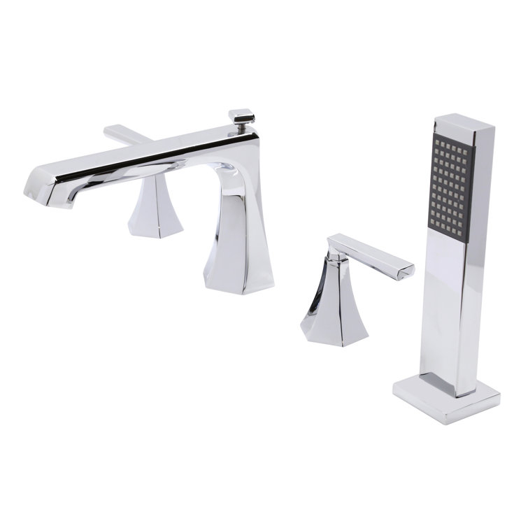 Polished Chrome 2-Handle Deck-Mount Roman Tub Faucet with Sprayer