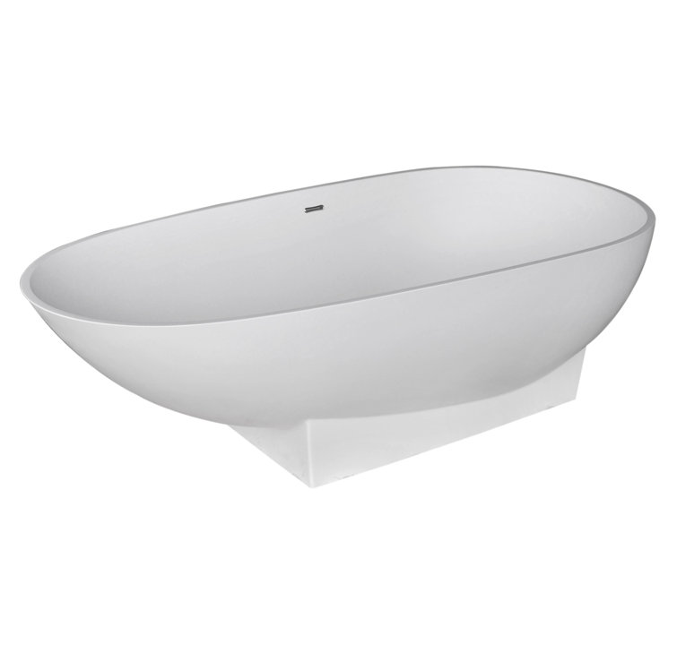 Matte White 111'' Freestanding Oval Stone Bathtub