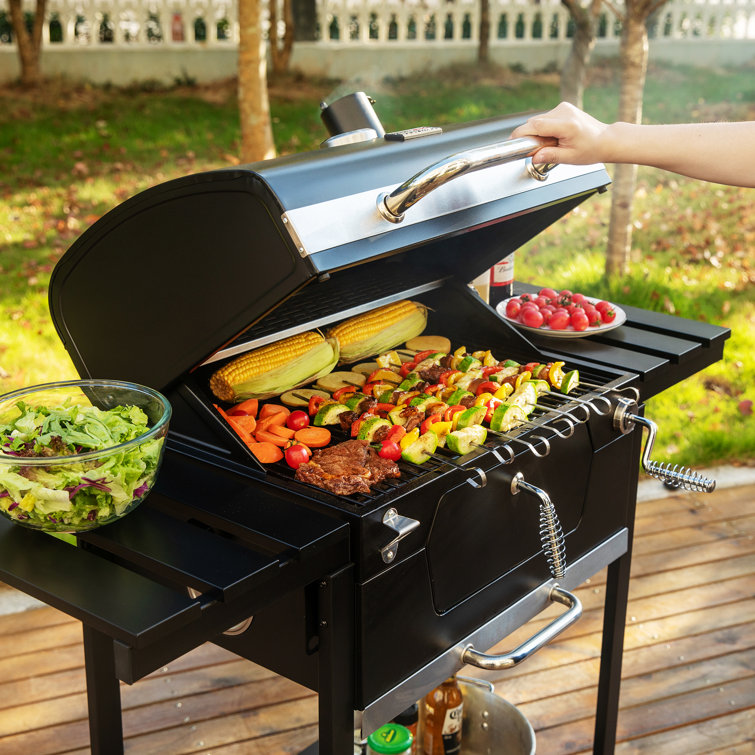 Royal Gourmet 24" Black Charcoal Grill with Side Shelf and Cover