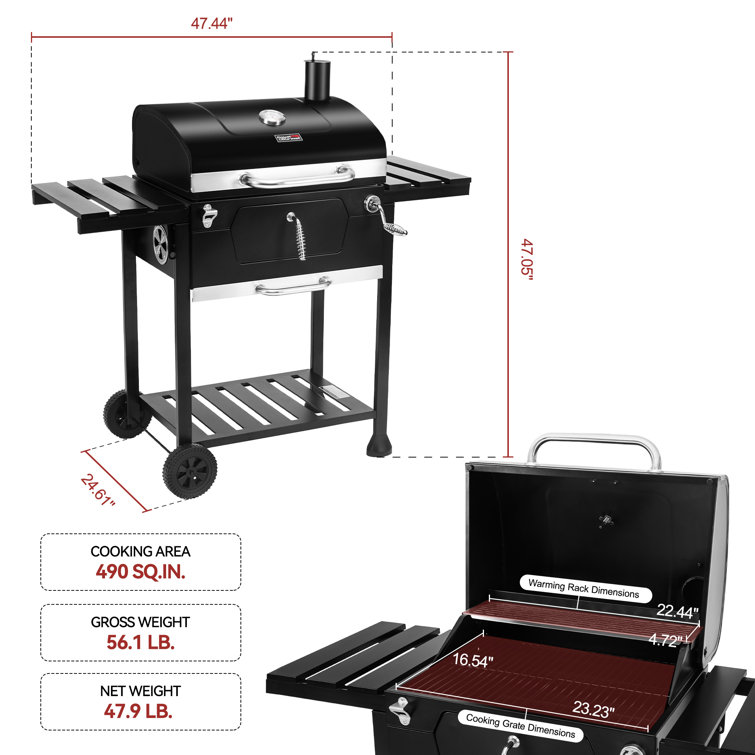 Royal Gourmet 24" Black Charcoal Grill with Side Shelf and Cover