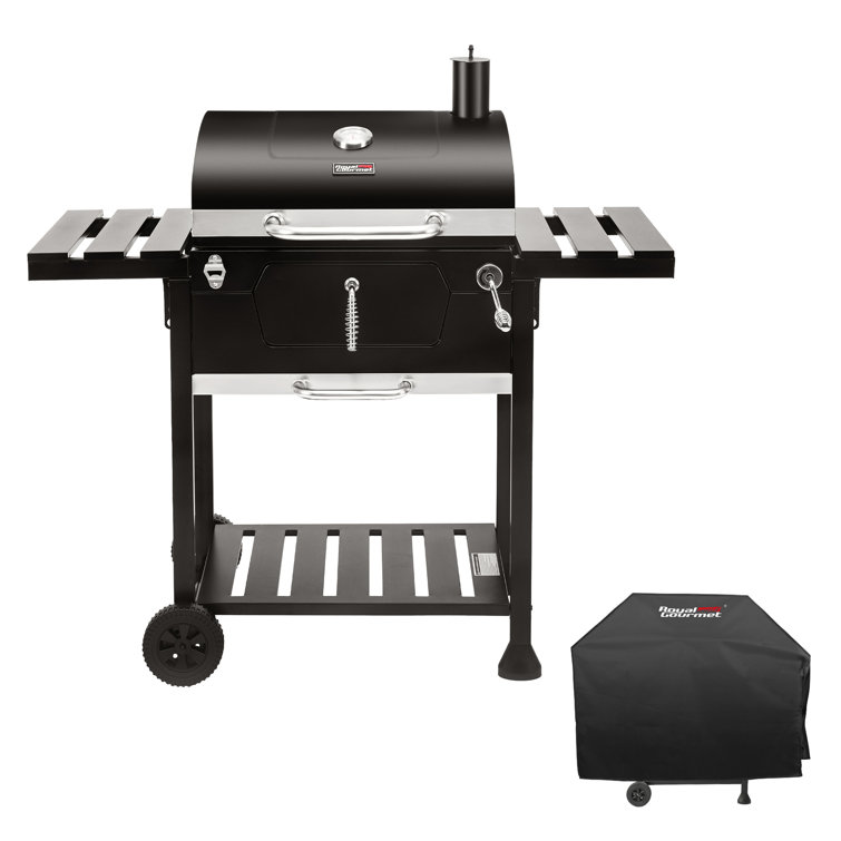 Royal Gourmet 24" Black Charcoal Grill with Side Shelf and Cover