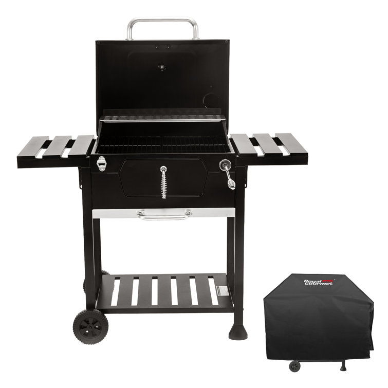 Royal Gourmet 24" Black Charcoal Grill with Side Shelf and Cover