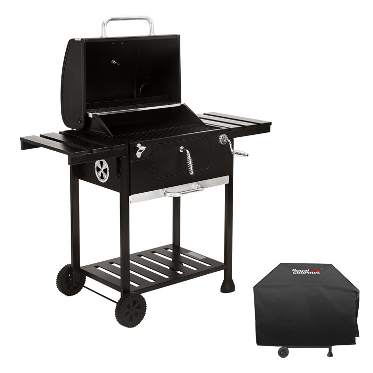 Royal Gourmet 24" Black Charcoal Grill with Side Shelf and Cover