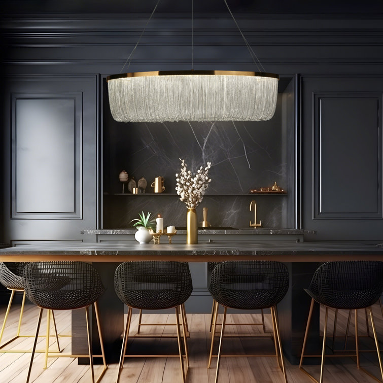 Brass Oval LED Chandelier with Metal Tassel Accents