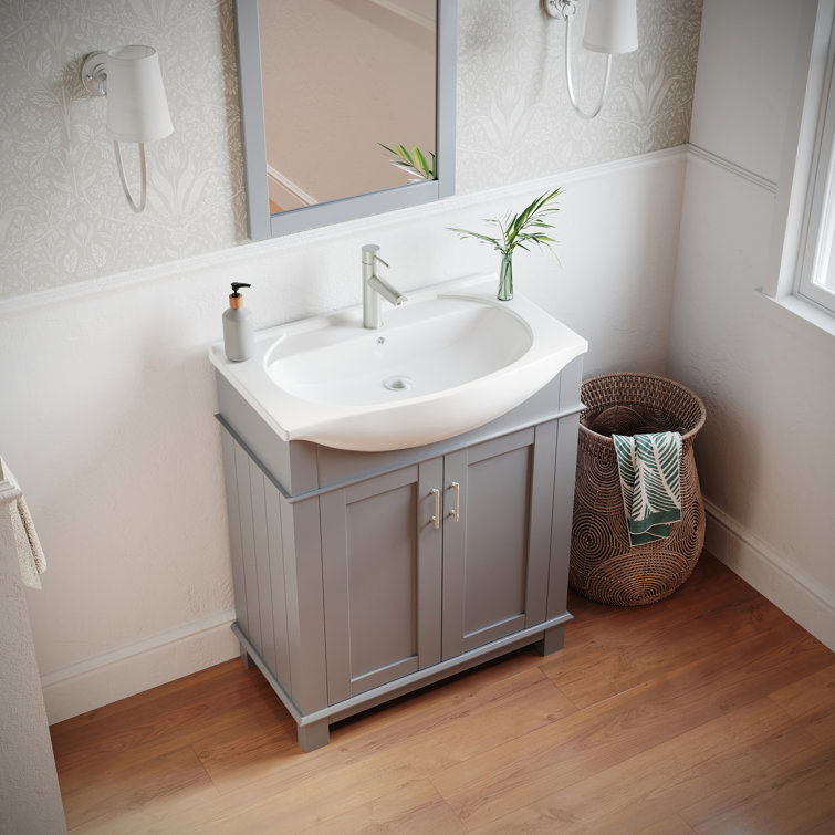 Hartford 30" Gray Freestanding Traditional Bathroom Vanity with Ceramic Sink
