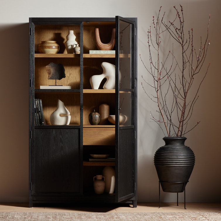 Drifted Oak Glass Panel Display Cabinet with Shelves