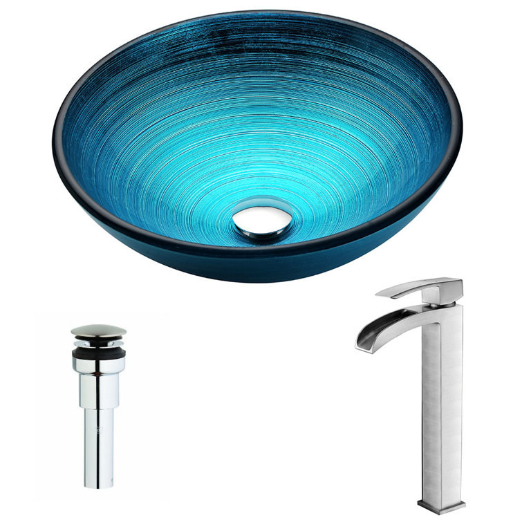 Lustrous Blue Glass Vessel Sink with Brushed Nickel Faucet