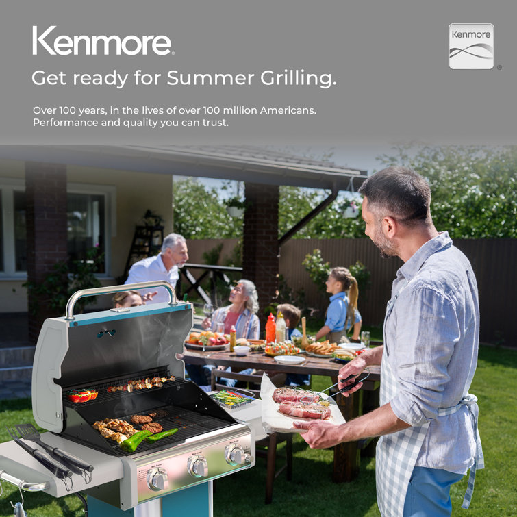 Kenmore Teal 3-Burner Propane Gas Grill with Foldable Side Tables