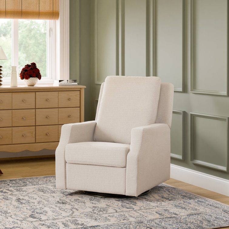 Cream Eco-Weave Swivel Recliner with Wood Base