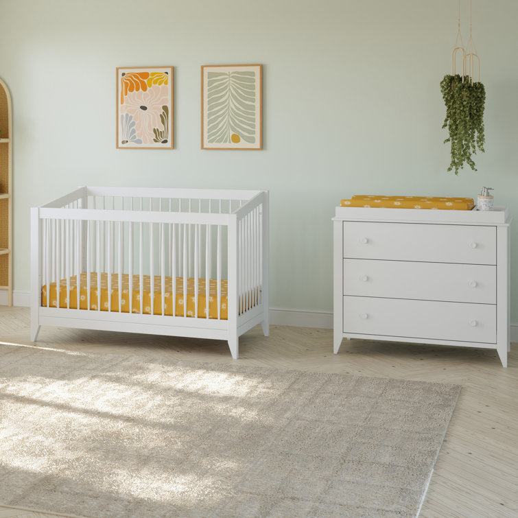White Mid-Century Modern 3-Drawer Changer Dresser
