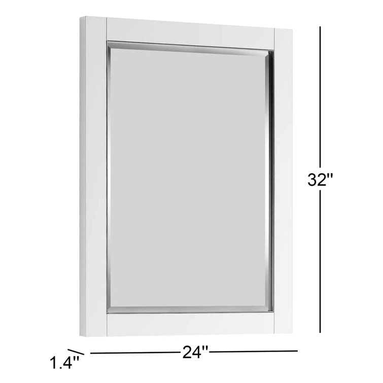 White Rectangular Wood Framed Mirror with Gold Trim