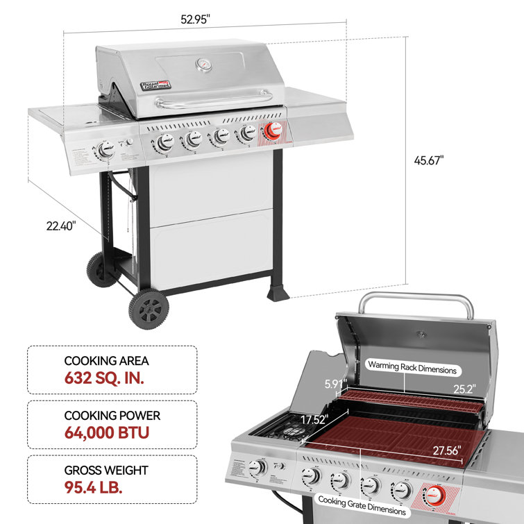 Royal Gourmet Stainless Steel 5-Burner Propane Gas Grill with Side Burner