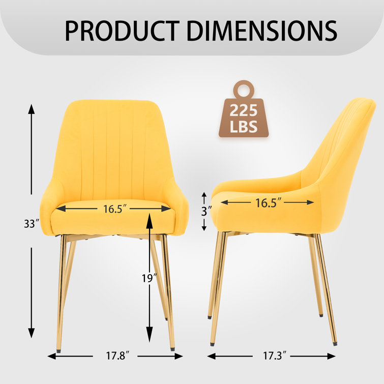 Mustard Velvet Upholstered Side Chair with Gold Metal Legs