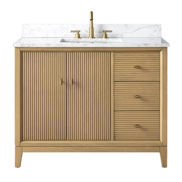 Natural Oak Single Bathroom Vanity with Golden Brushed Hardware