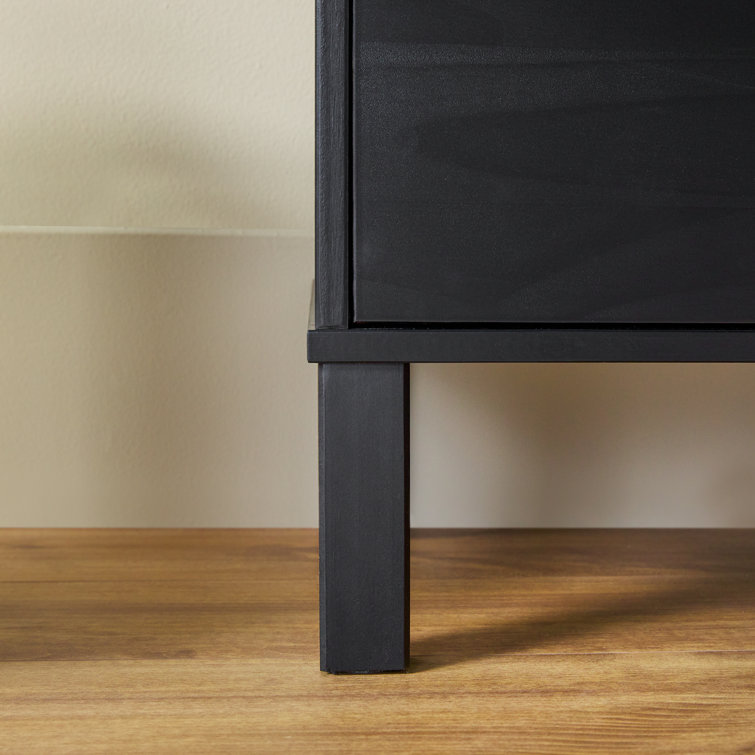 Curved-Top Solid Pine 1-Drawer Nightstand in Black