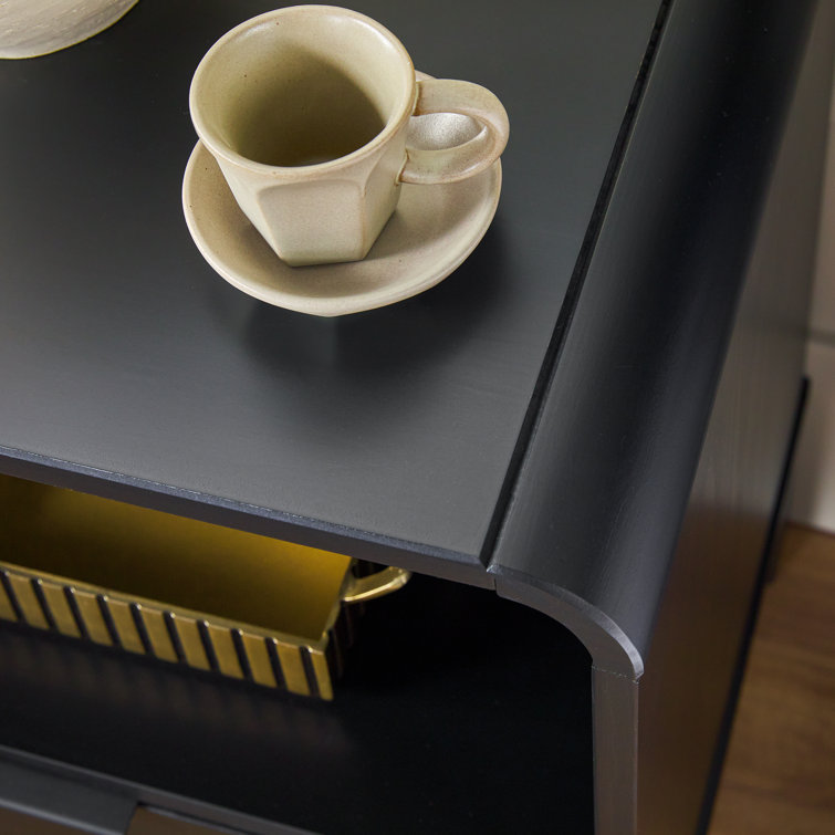 Curved-Top Solid Pine 1-Drawer Nightstand in Black
