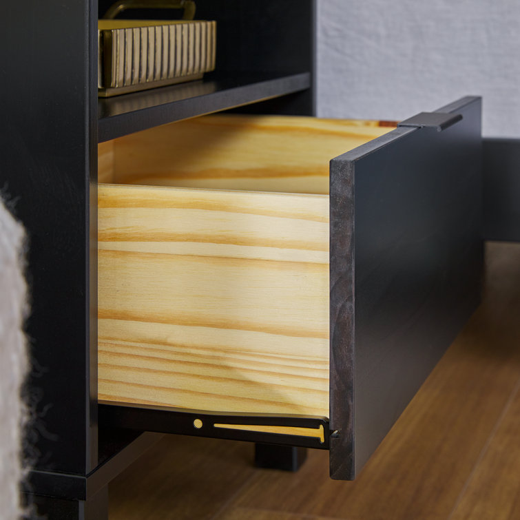 Curved-Top Solid Pine 1-Drawer Nightstand in Black