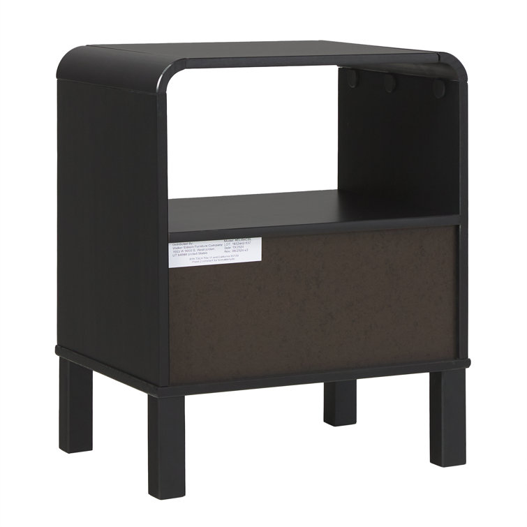 Curved-Top Solid Pine 1-Drawer Nightstand in Black