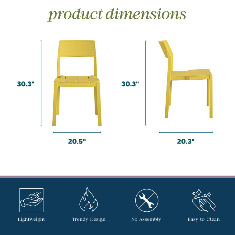 Bright Yellow Resin Armless Stacking Dining Chairs, 4-Pack