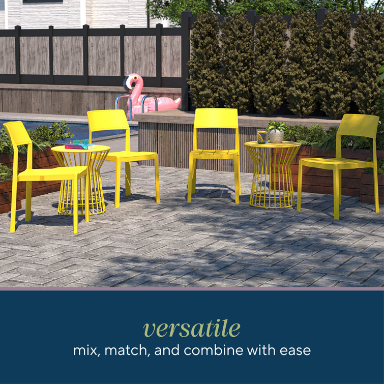Bright Yellow Resin Armless Stacking Dining Chairs, 4-Pack