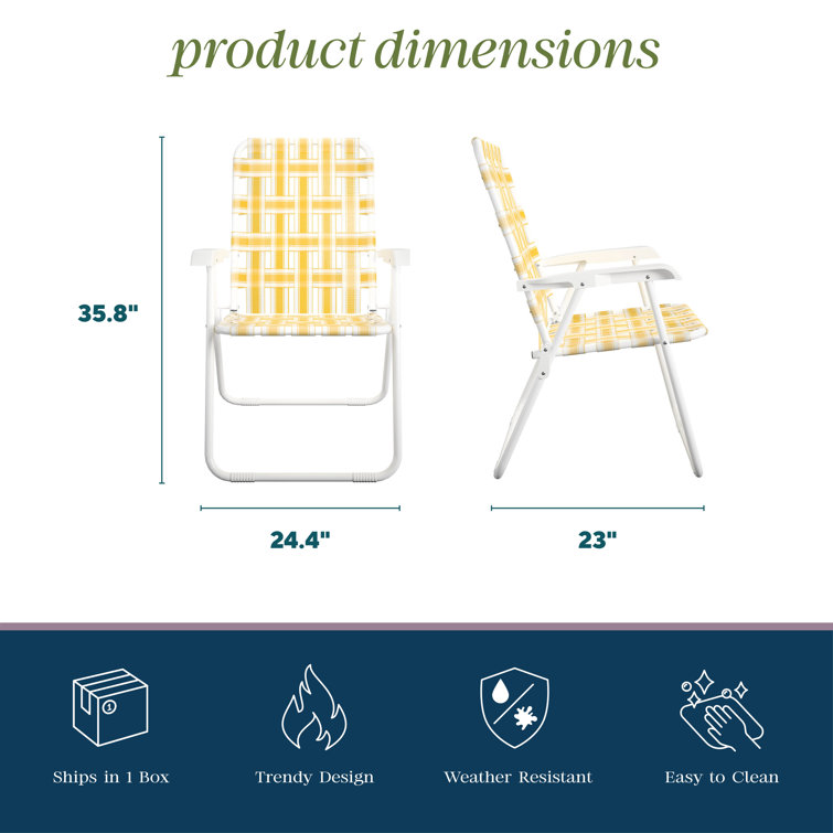 Yellow and White Folding Patio Chairs with Steel Frame, Set of 2