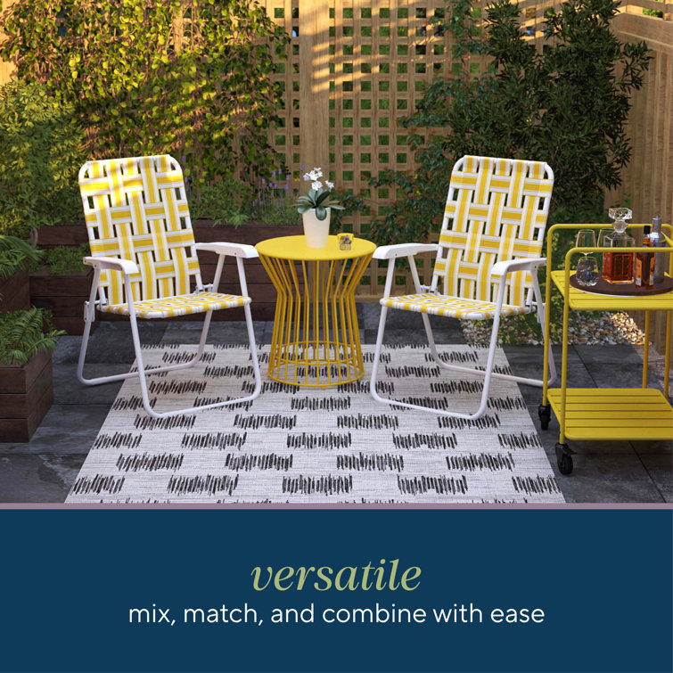 Yellow and White Folding Patio Chairs with Steel Frame, Set of 2