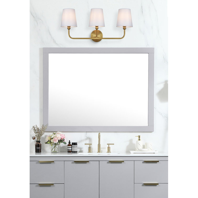 Gold Iron 3-Light Dimmable Vanity Light with White Shades