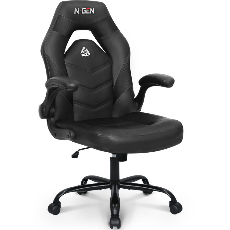 NEO CHAIR N-gen Gaming Chair, Ergonomic Leather Computer Desk Chair, Adjustable Swivel Task Chair with Flip-Up Armrest for Adults, Black