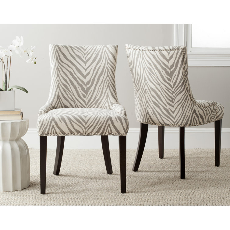Lester Gray Zebra Linen Parsons Dining Chairs Set of 2