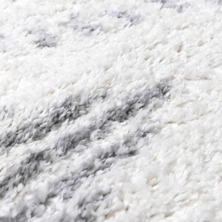Gray and Cream Shaggy Runner Rug with Plush Pile