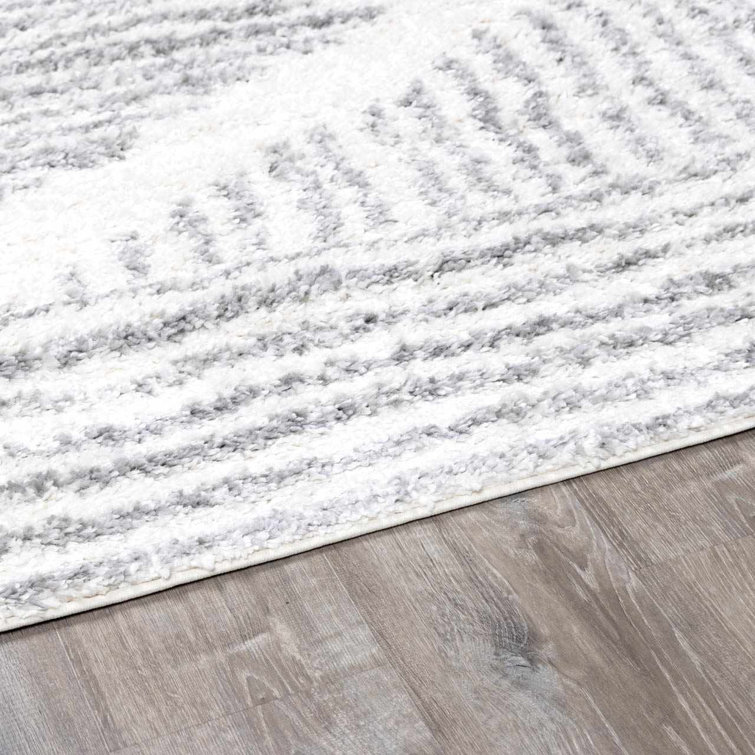 Gray and Cream Shaggy Runner Rug with Plush Pile