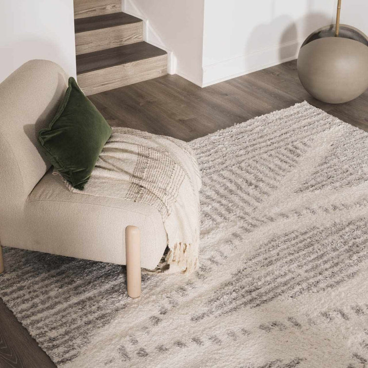 Gray and Cream Shaggy Runner Rug with Plush Pile
