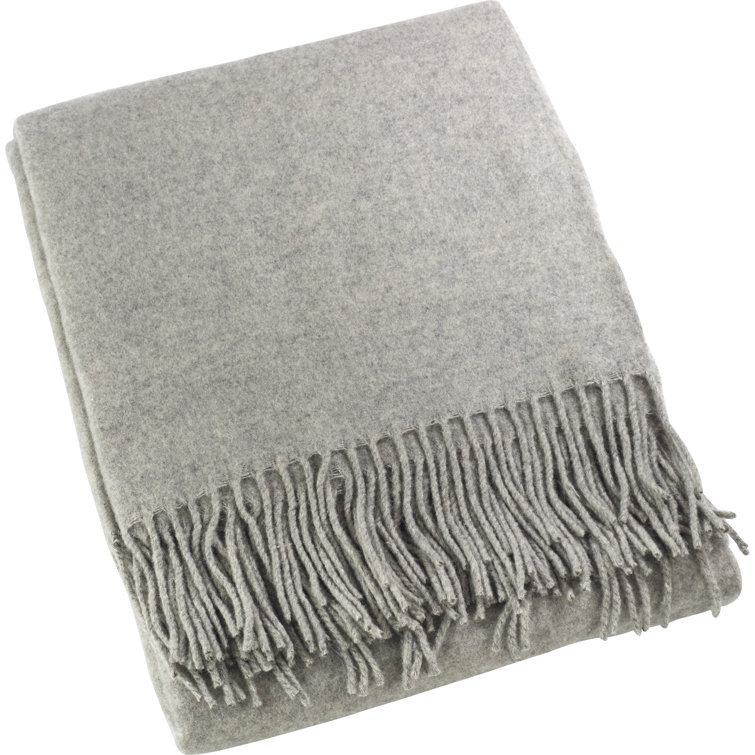 Gray Wool Fringe Reversible Throw Blanket
