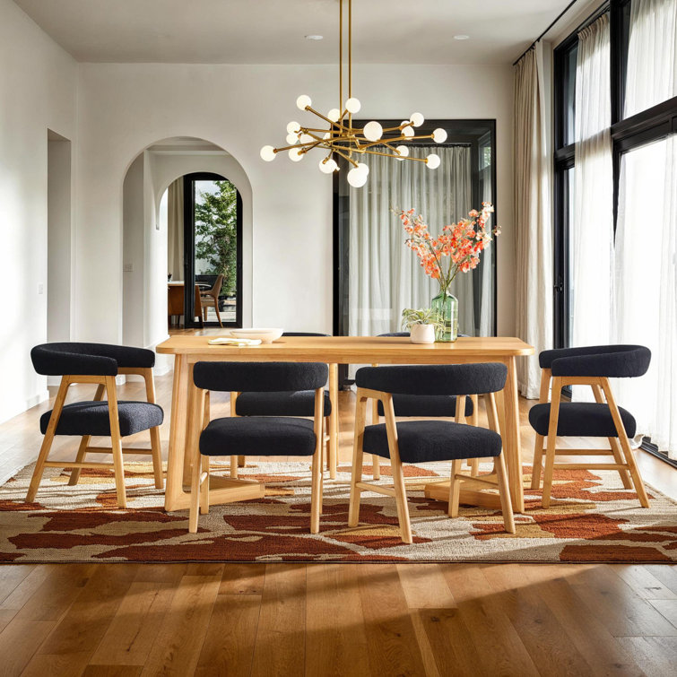 Natural Solid Wood Rectangular Dining Table with Geometric Legs