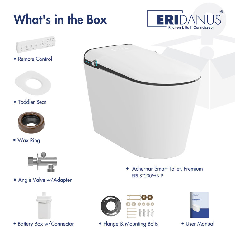 Elongated White and Black Smart Bidet Toilet with Heated Seat