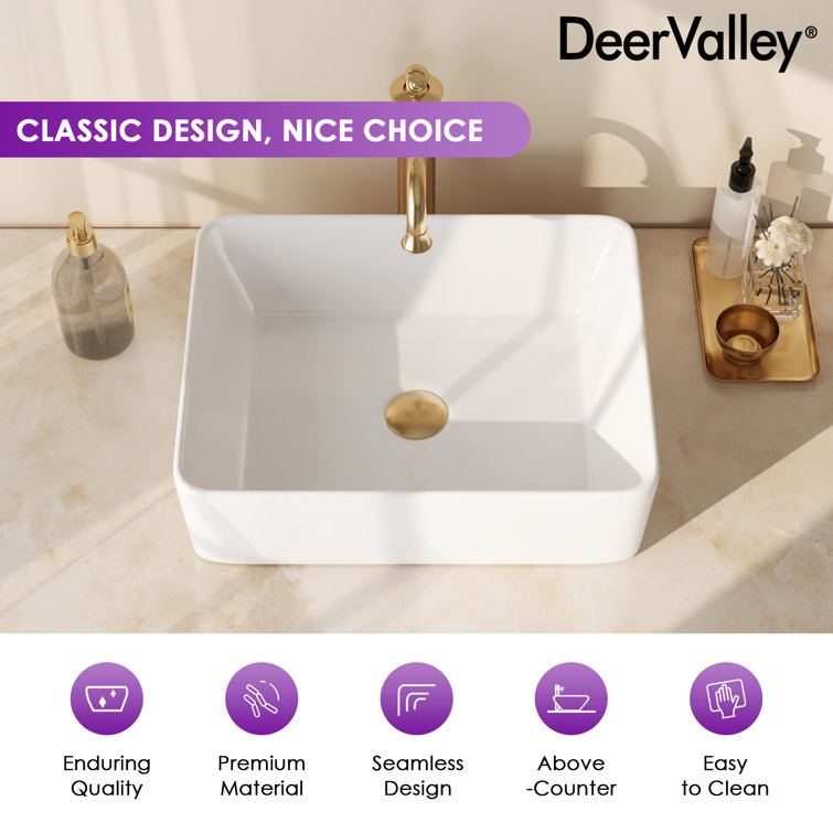 White Ceramic Rectangular Above-Counter Bathroom Vessel Sink