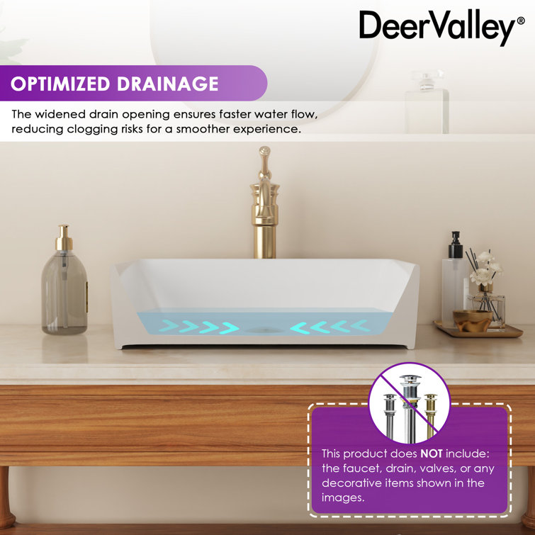 White Ceramic Rectangular Above-Counter Bathroom Vessel Sink