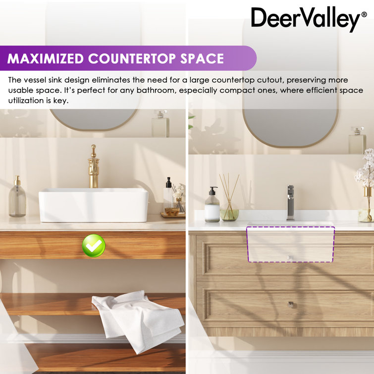 White Ceramic Rectangular Above-Counter Bathroom Vessel Sink