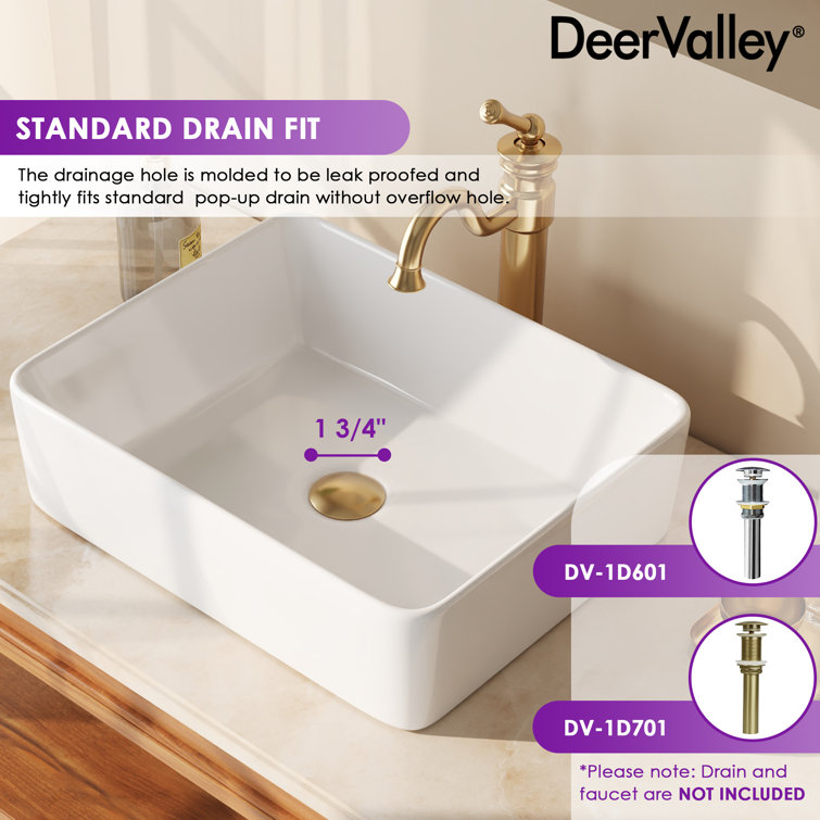 White Ceramic Rectangular Above-Counter Bathroom Vessel Sink