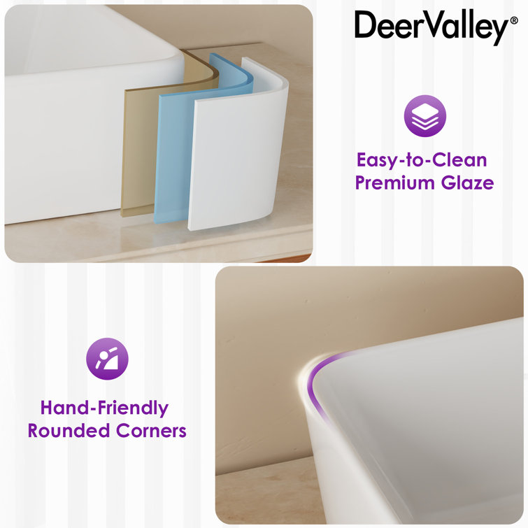 White Ceramic Rectangular Above-Counter Bathroom Vessel Sink