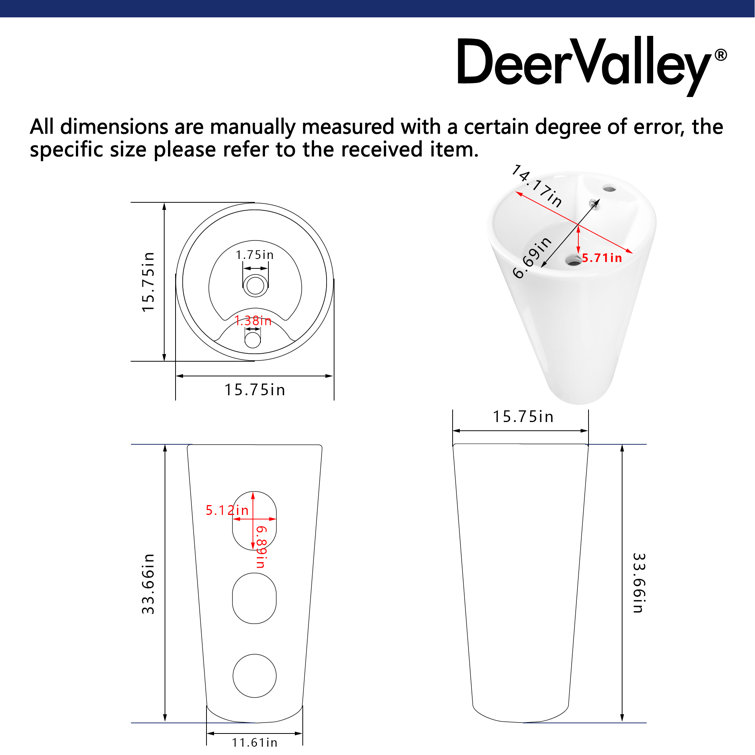 33.66" Tall White Ceramic Pedestal Bathroom Sink