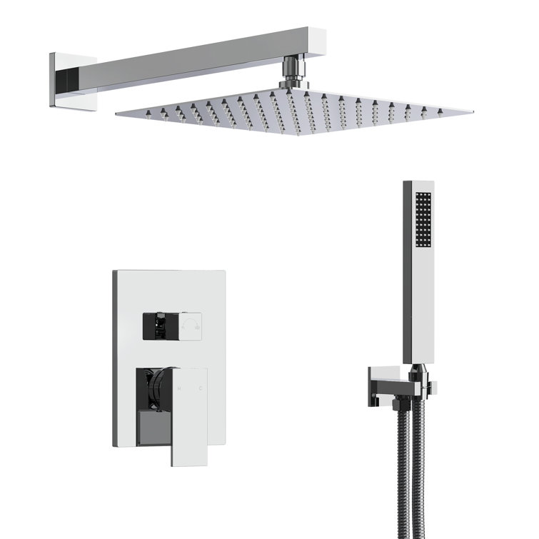 Chrome Dual Square Rain Shower System with Handheld Spray