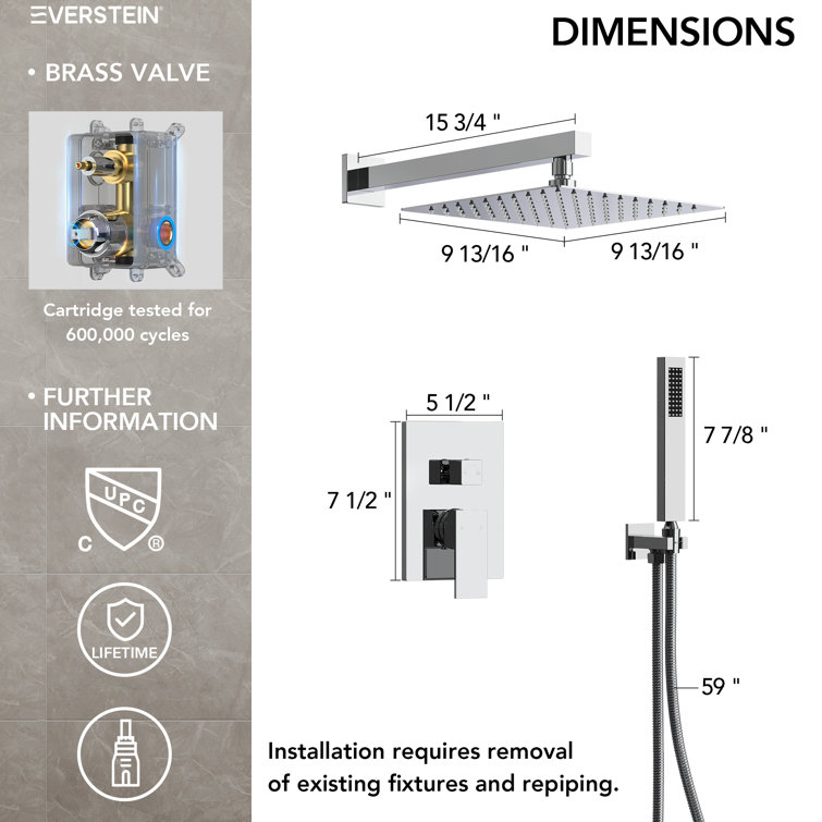 Chrome Dual Square Rain Shower System with Handheld Spray