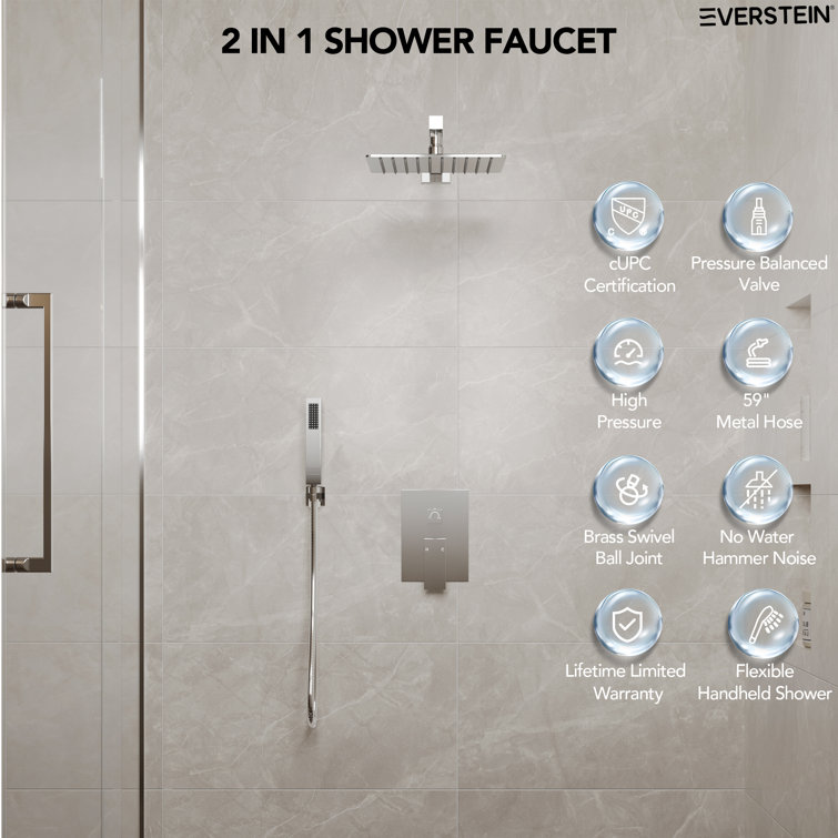Chrome Dual Square Rain Shower System with Handheld Spray